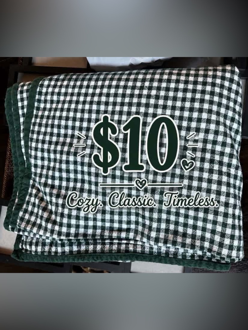 Dark Green and White Gingham Tablecloth with Dark Green Trim